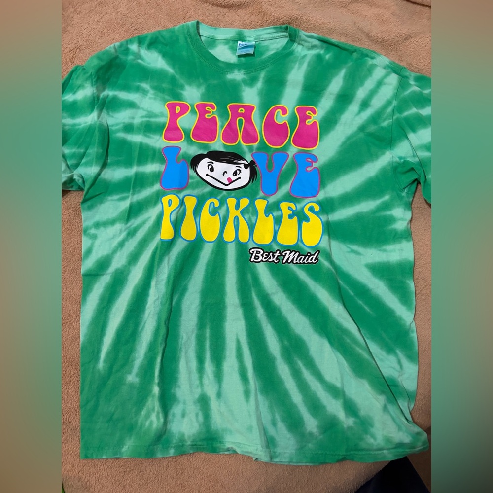 Best Maid Pickles Tie Dye Shirt XL Peace Love Pickles Green Graphic Tee
